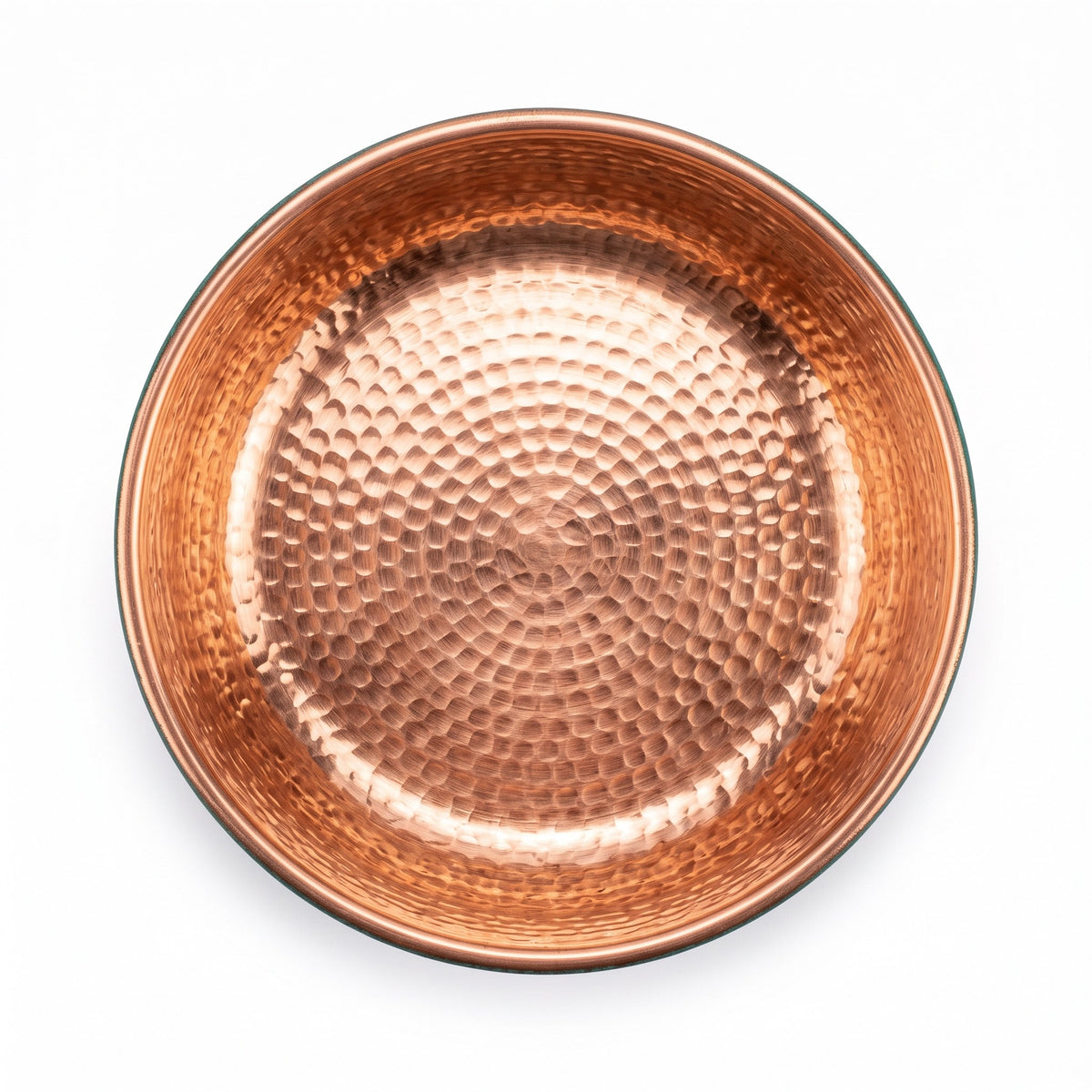 Overhead view of the hammered copper interior of the pedicure bowl