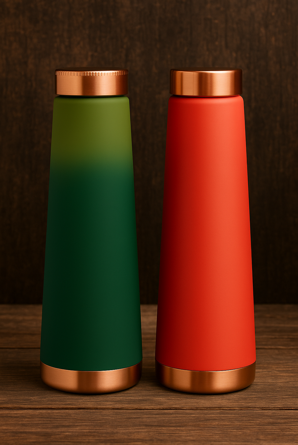 Pure copper pyramid bottle red and green silk print design 1000ml combo set