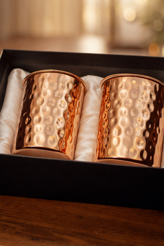 Single 300ml hammered copper glass from the jug and glasses set