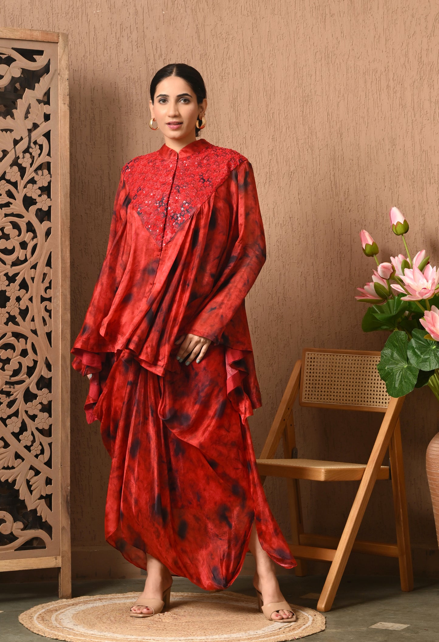 Red Tie N Die Drape Skirt With Flair Top