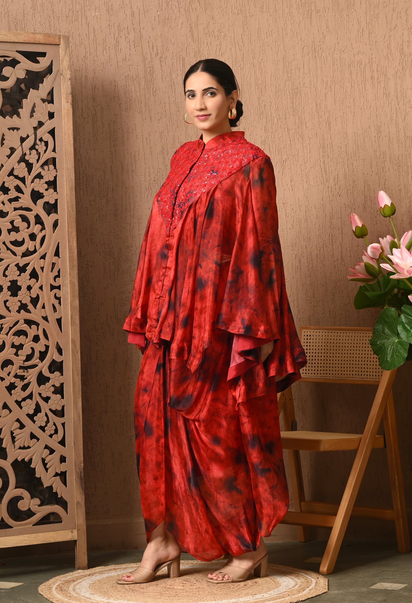 Red Tie N Die Drape Skirt With Flair Top