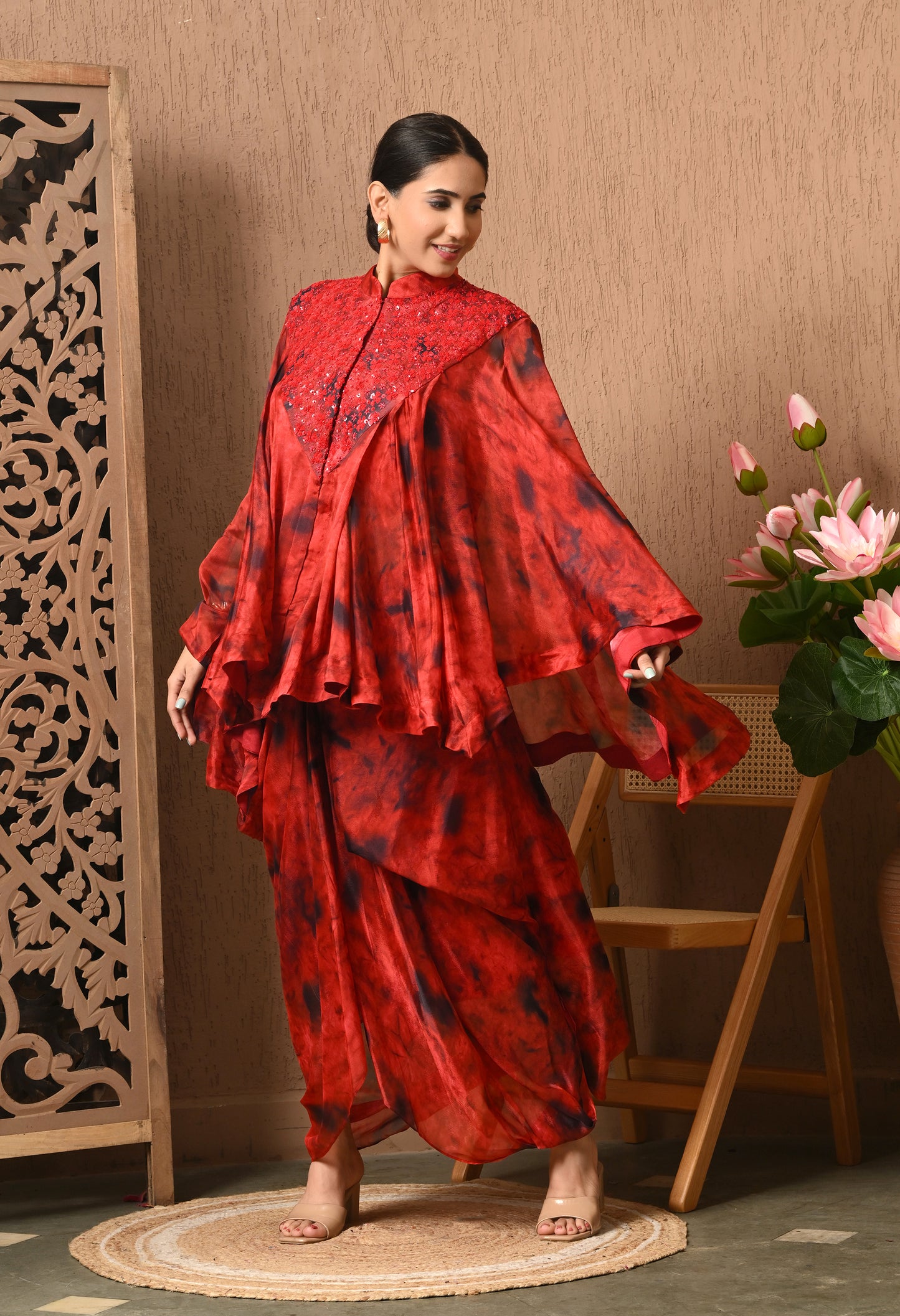 Red Tie N Die Drape Skirt With Flair Top
