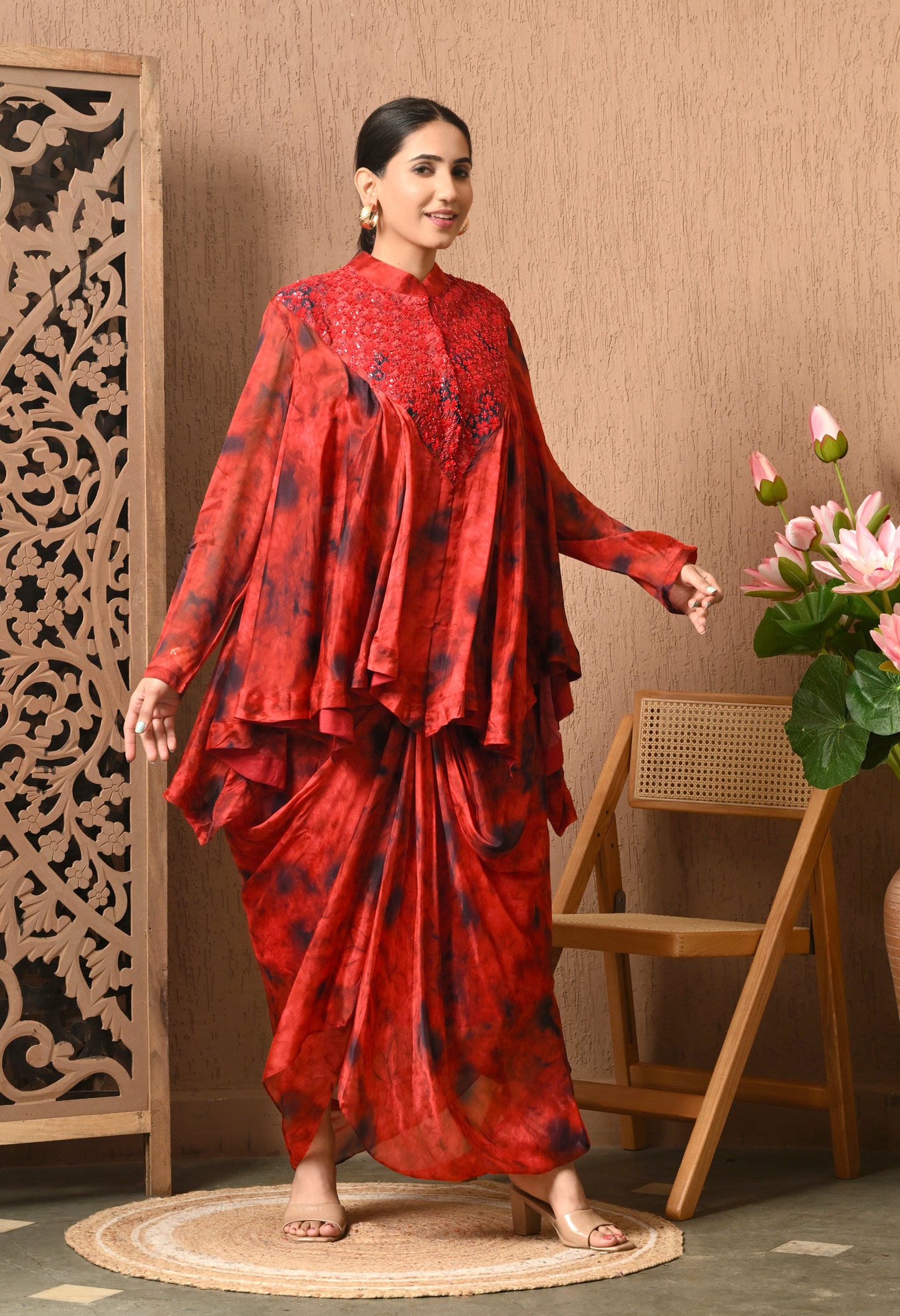 Red Tie N Die Drape Skirt With Flair Top
