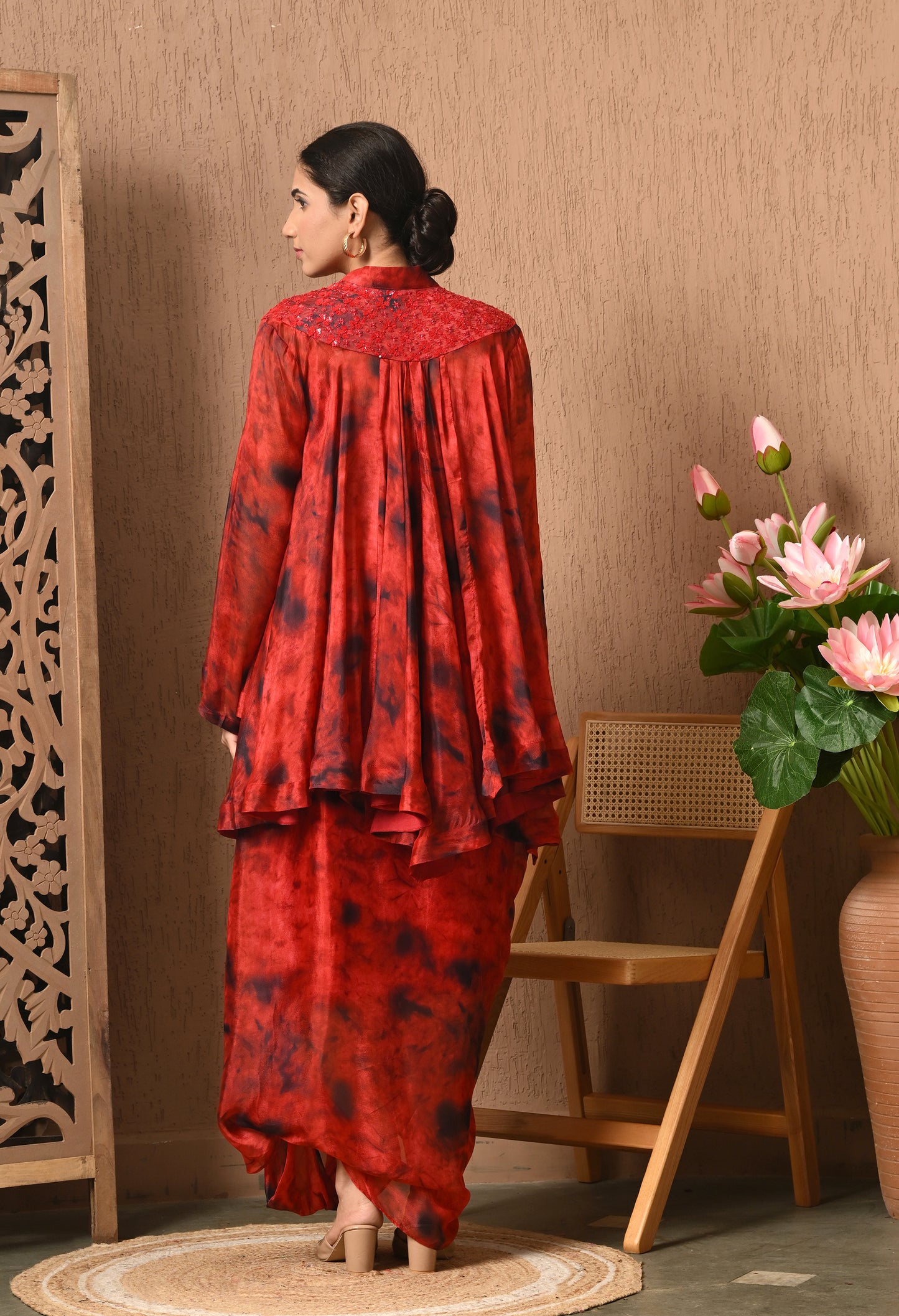 Red Tie N Die Drape Skirt With Flair Top