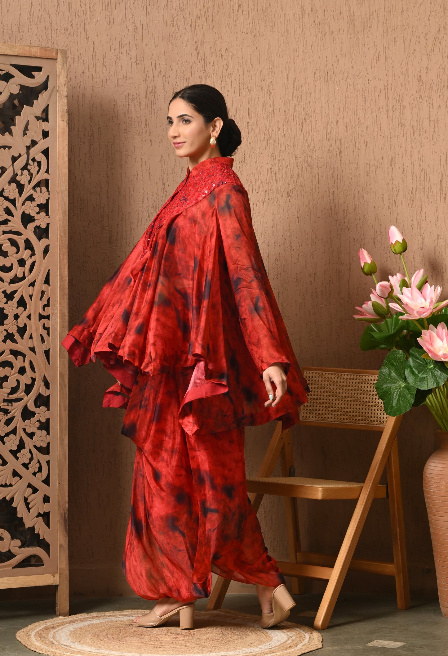Red Tie N Die Drape Skirt With Flair Top