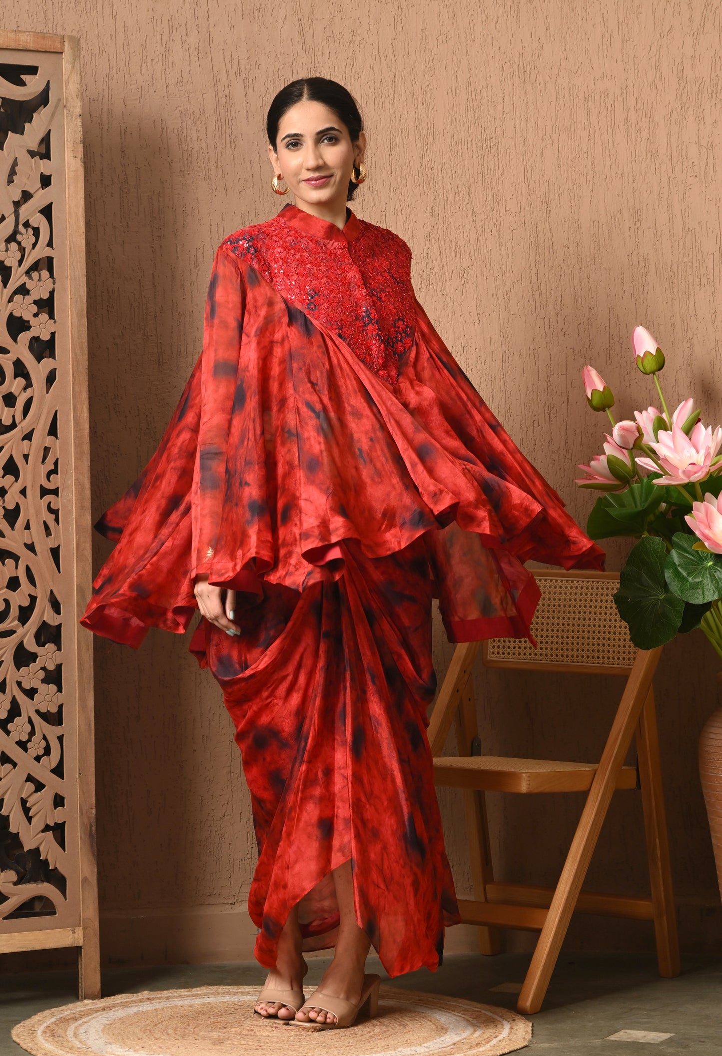 Red Tie N Die Drape Skirt With Flair Top