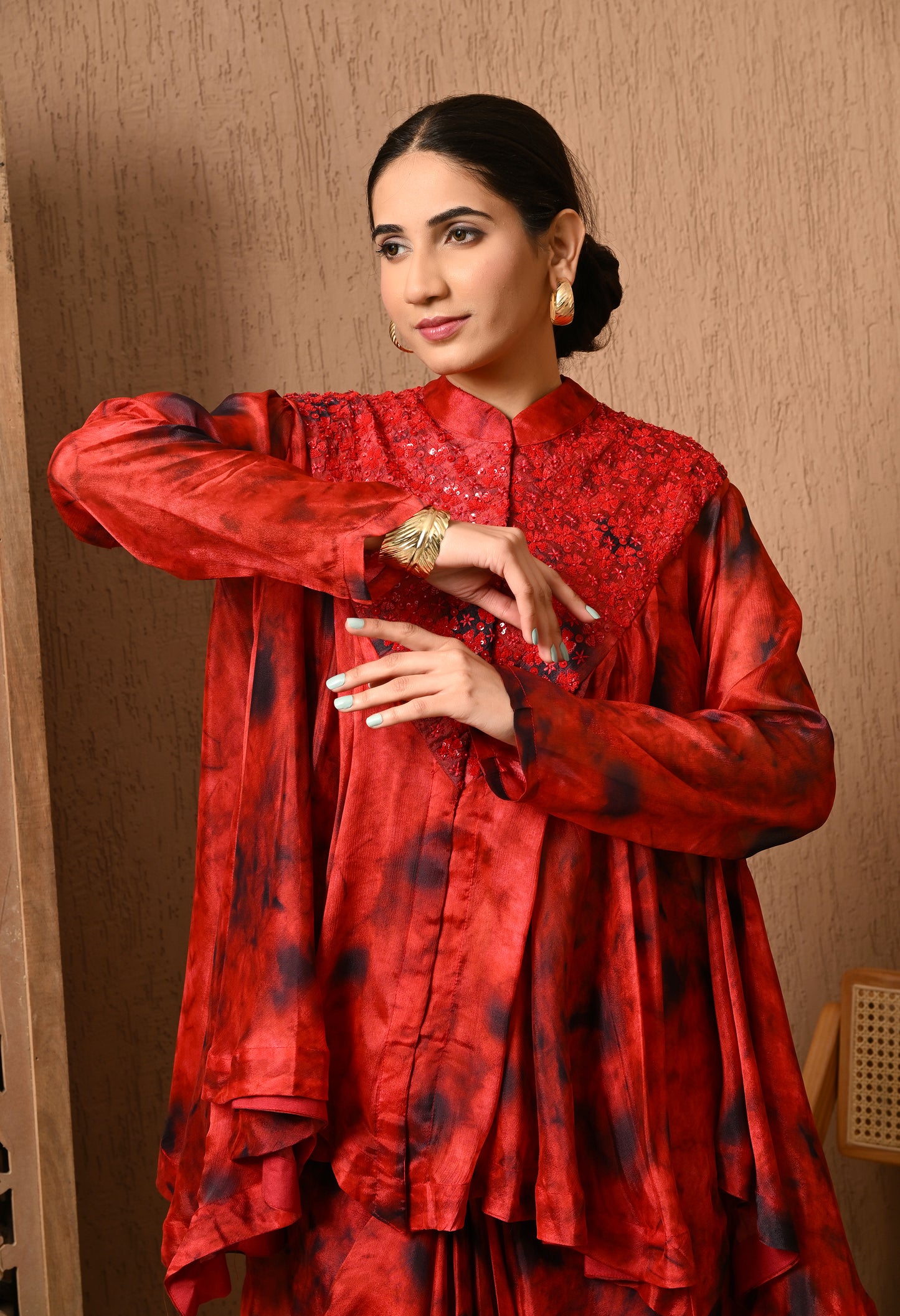 Red Tie N Die Drape Skirt With Flair Top