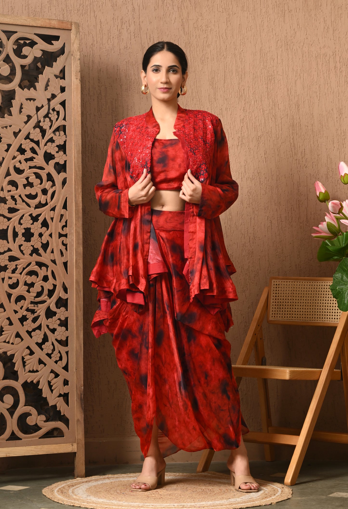 Red Tie N Die Drape Skirt With Flair Top