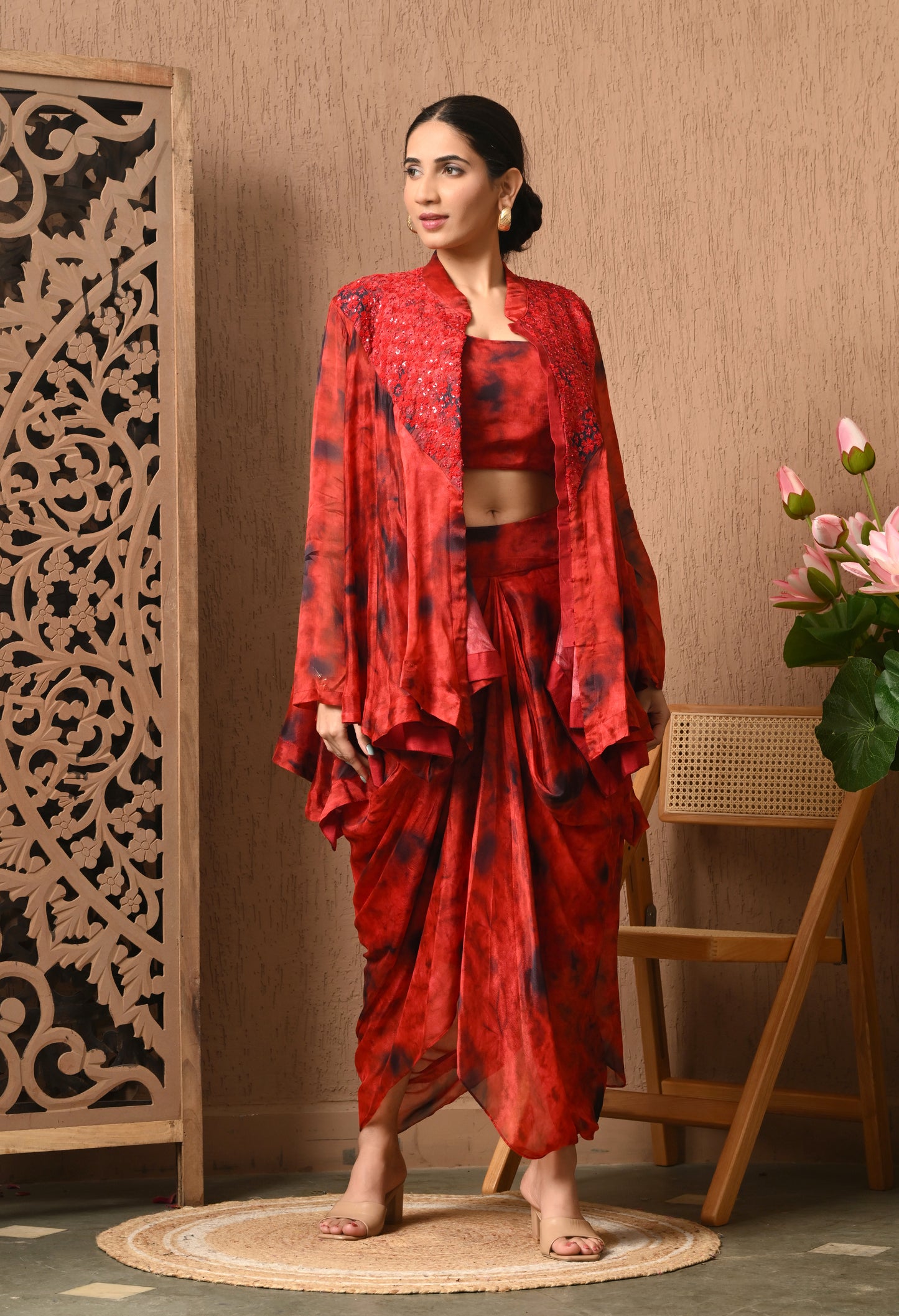 Red Tie N Die Drape Skirt With Flair Top