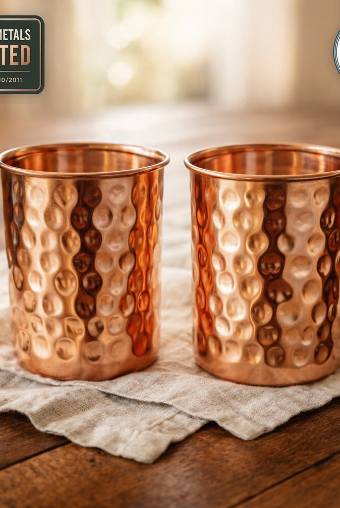 Hand hammered copper glasses set of two 300ml, no heavy metals detected in testing