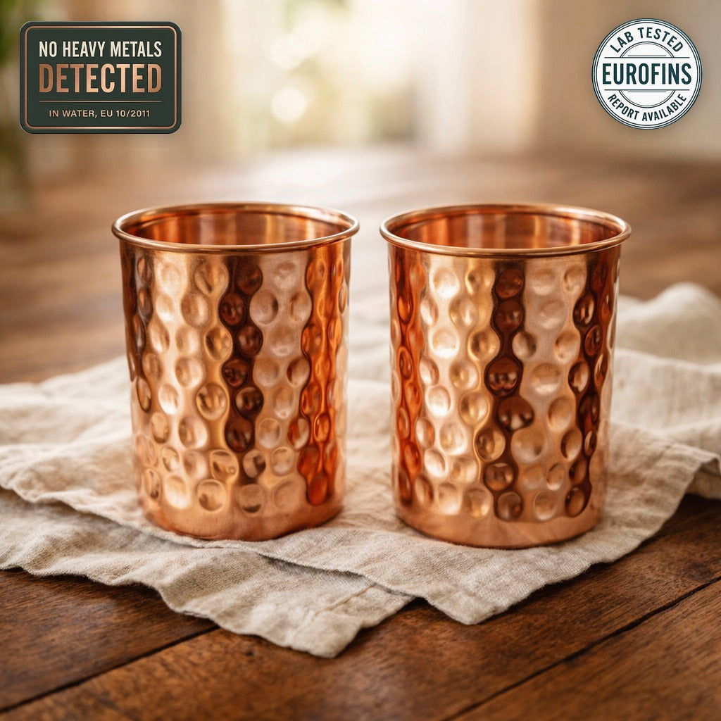 Hand hammered copper glasses set of two 300ml, no heavy metals detected in testing