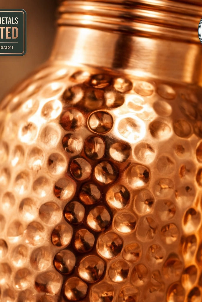 Hammered copper water bottle 600ml, independently lab tested for heavy metals