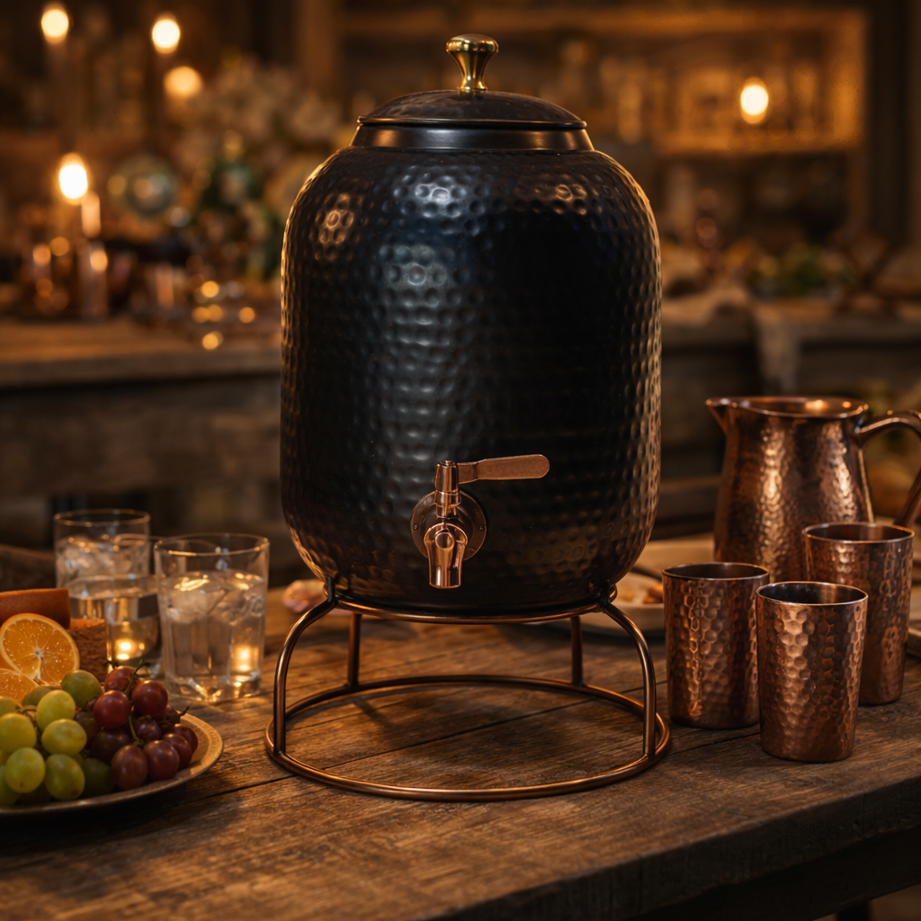 antique hammered copper water dispenser with stand