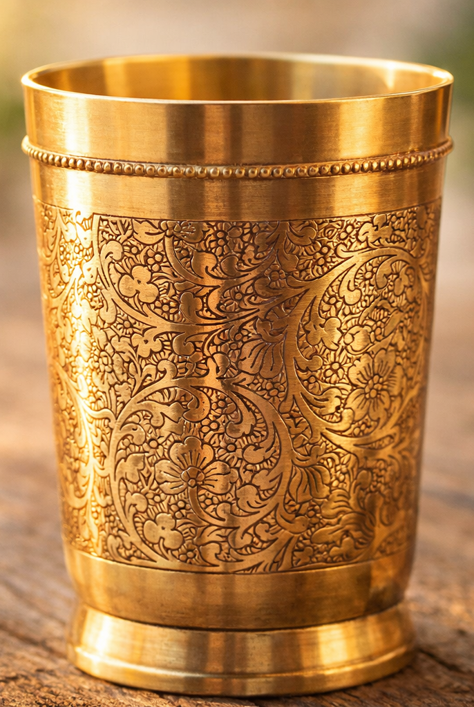 Elegant brass tumbler set with embossed detailing premium quality
