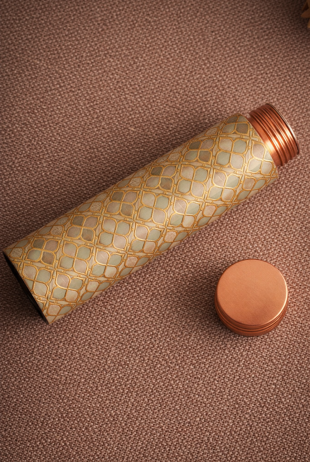 Copper water bottle with gold geometric detailing premium design