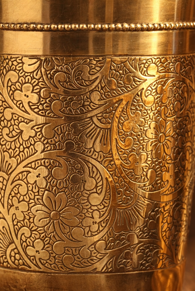 Designer brass tumblers set of 2 with stylish handcrafted pattern finish