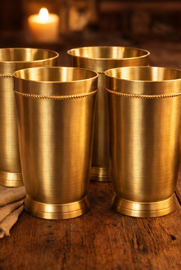 Handcrafted brass matt finish tumblers set of 4 270ml premium design
