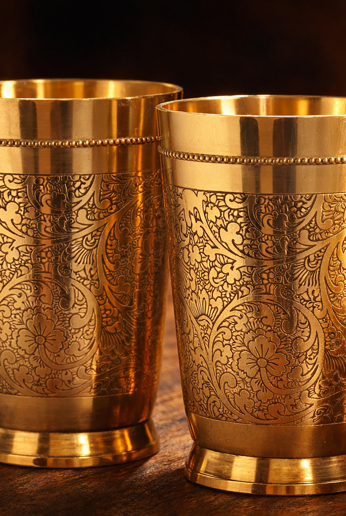 Handcrafted brass embossed tumblers set of 2 300ml premium finis