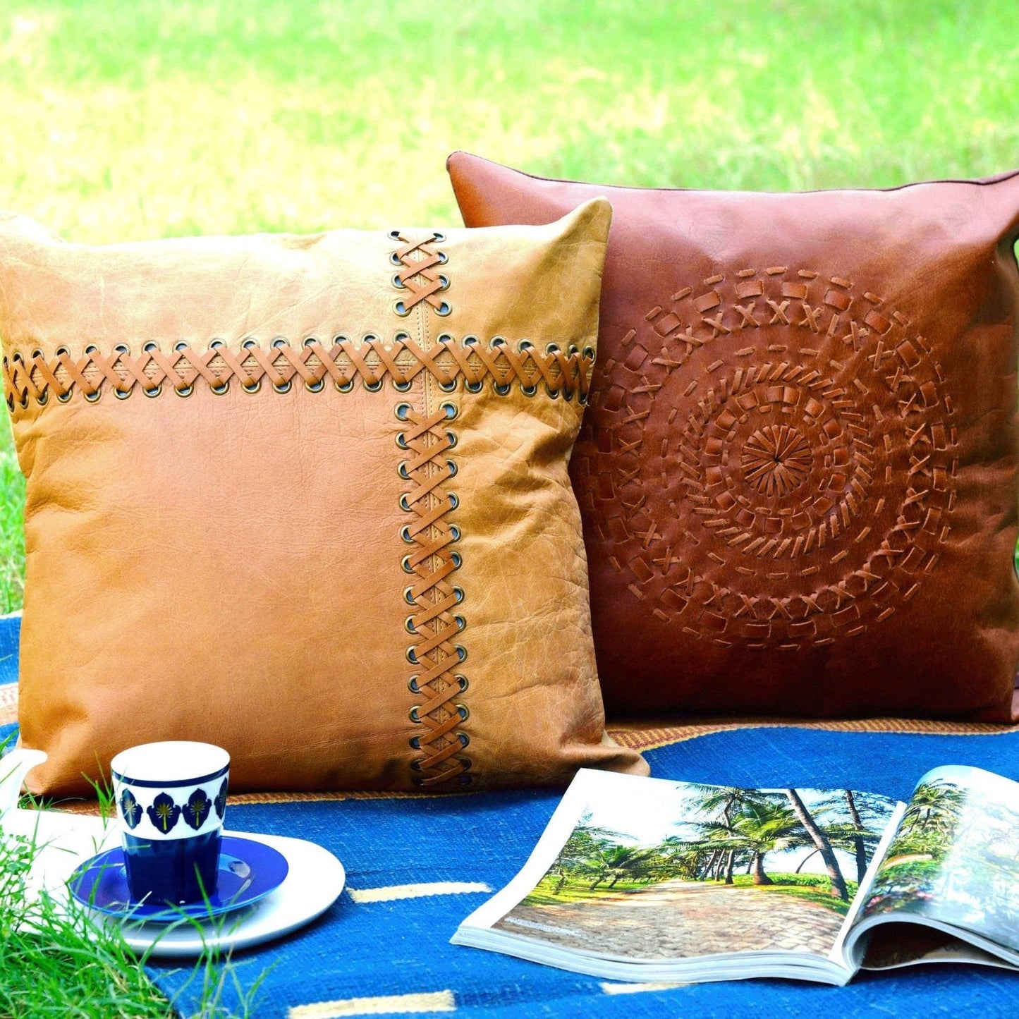 Tan Leather Cushion Cover - Beige, Elegant Decor