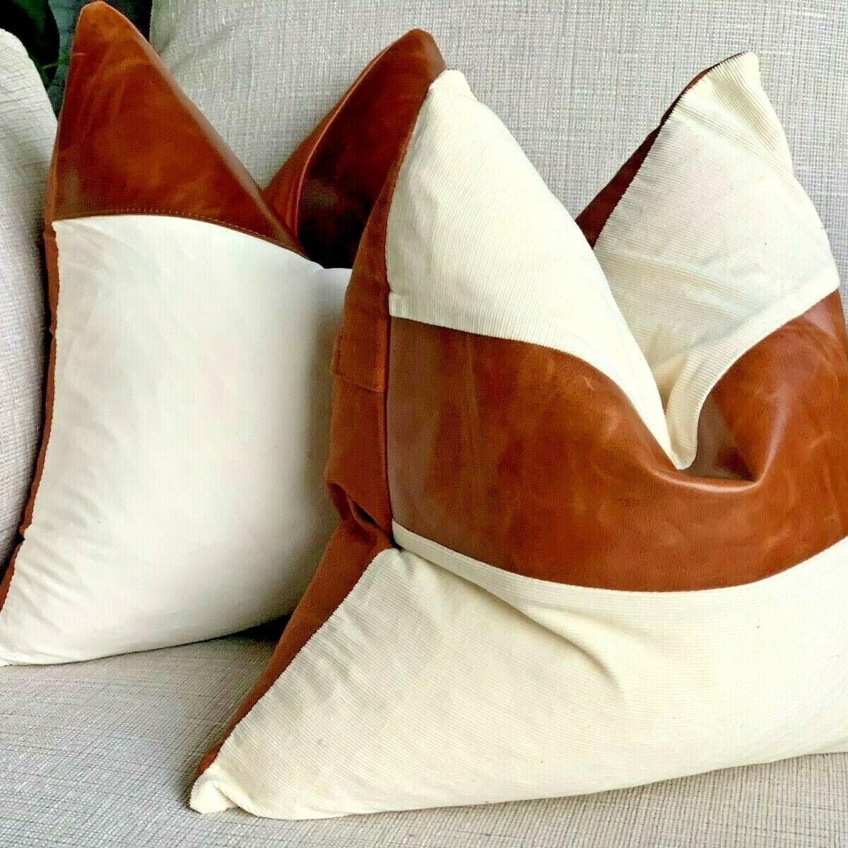 Tan Leather Cushion Cover - Haze, 100% Genuine Leather