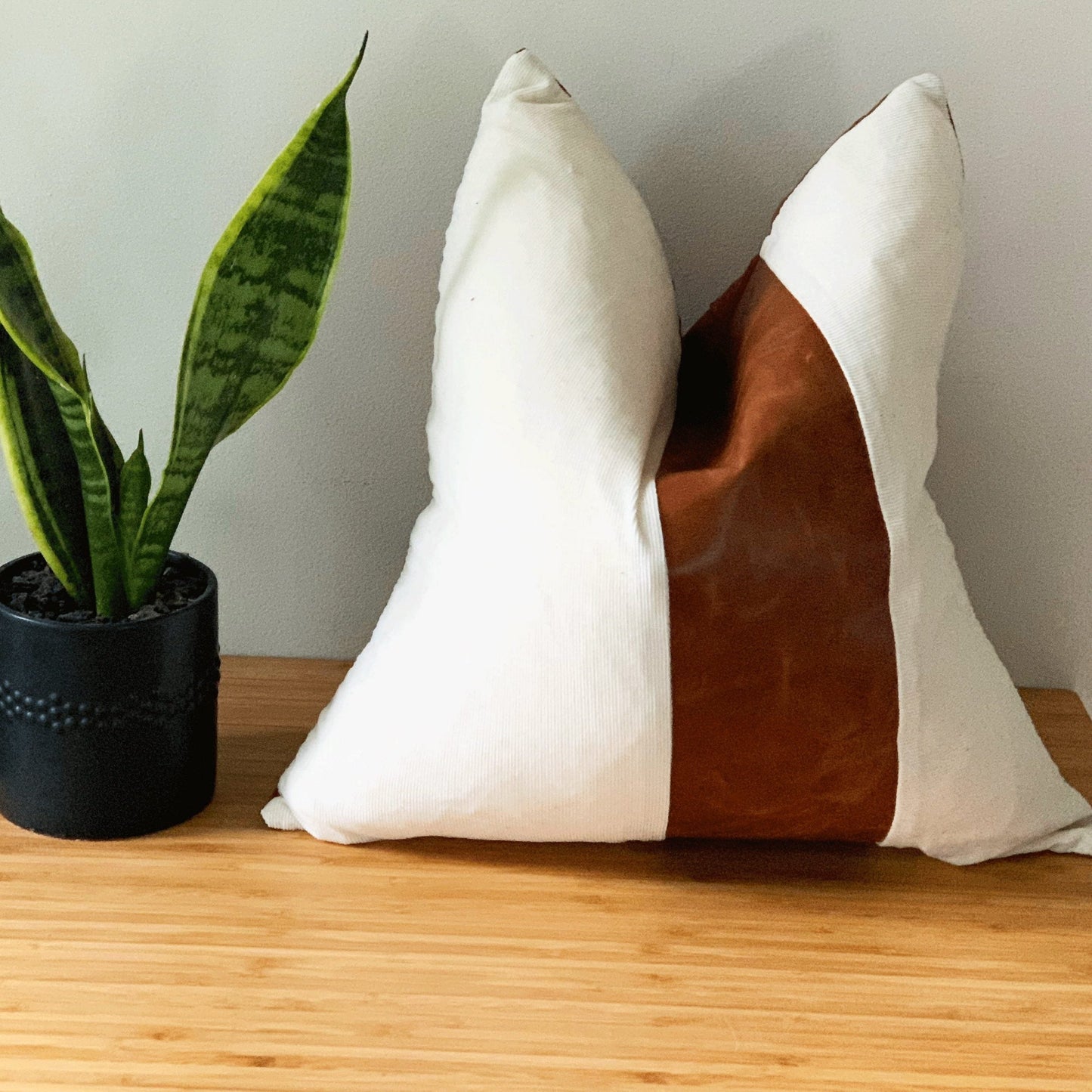 Tan Leather Cushion Cover Celestial White