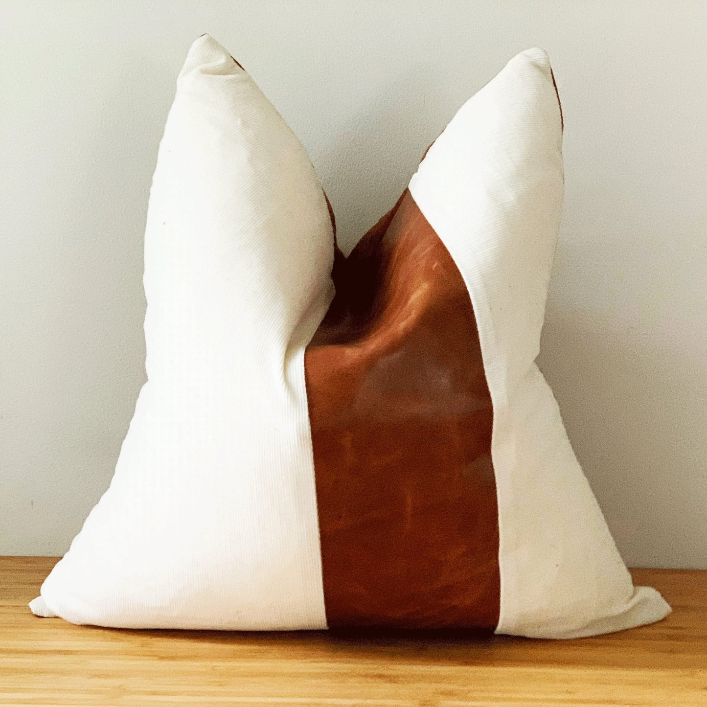 Tan Leather Cushion Cover Celestial White