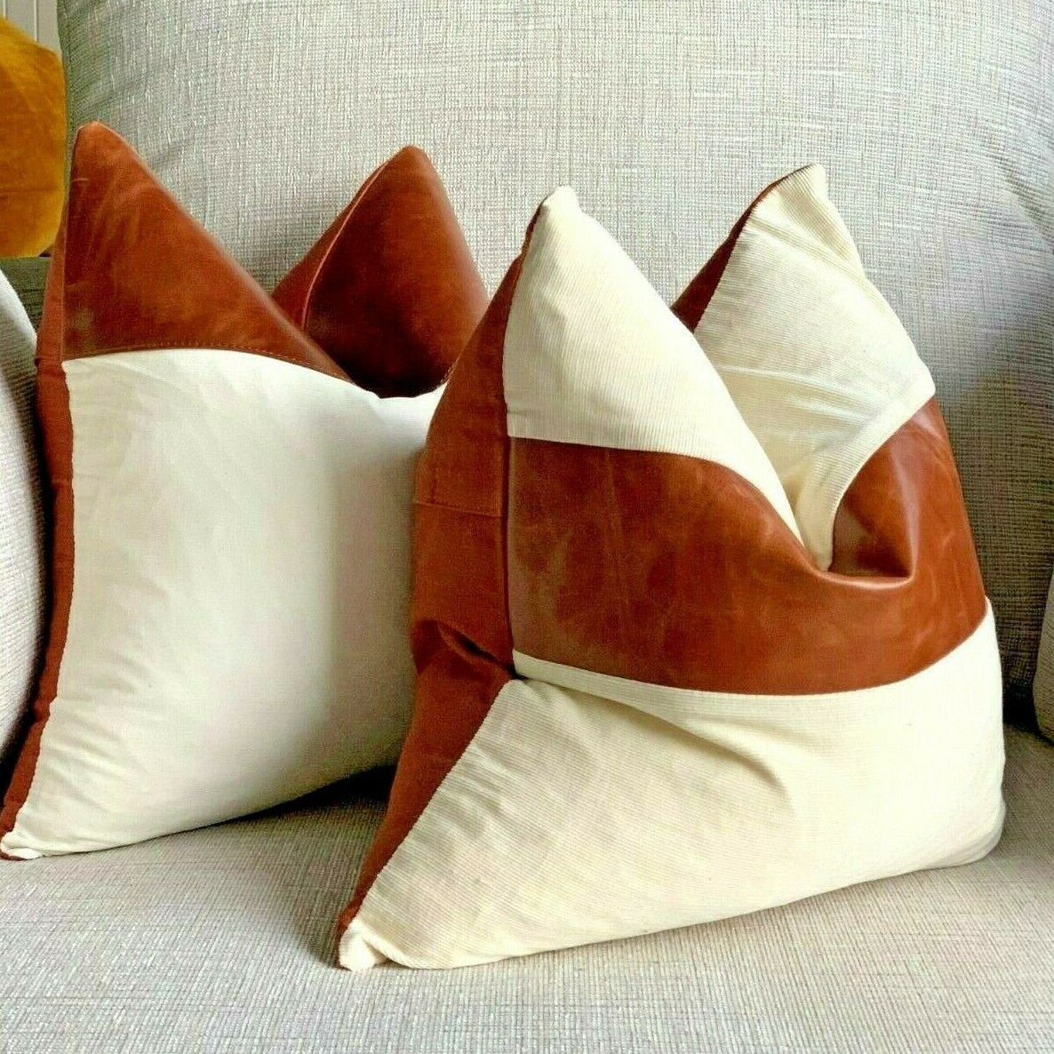 Tan Leather Cushion Cover - Haze, 100% Genuine Leather