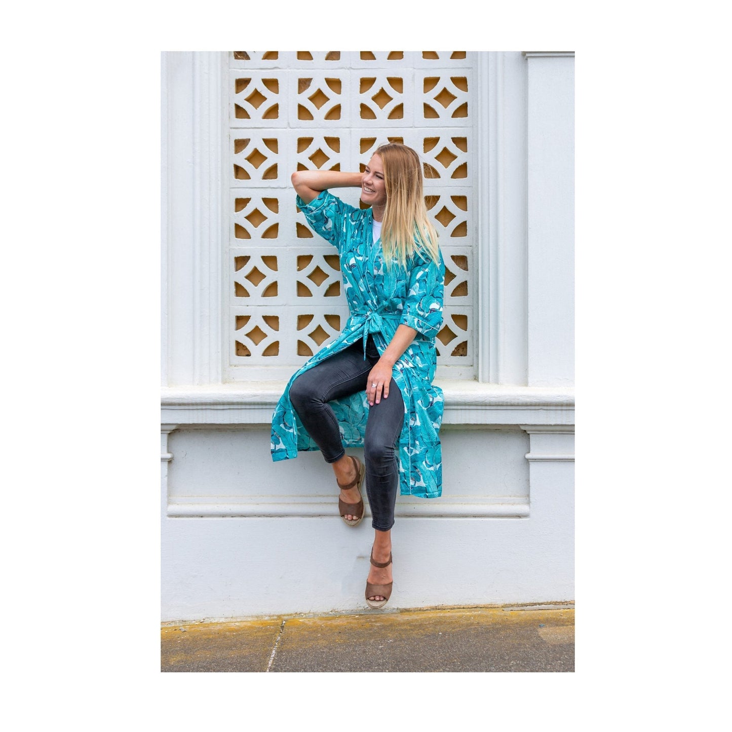'Banana Blossoms' Women’s Cotton Kimono Robe