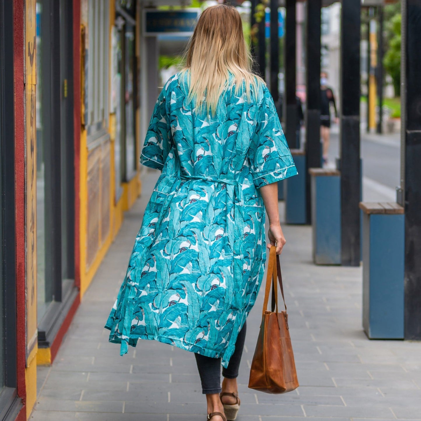 'Banana Blossoms' Women’s Cotton Kimono Robe