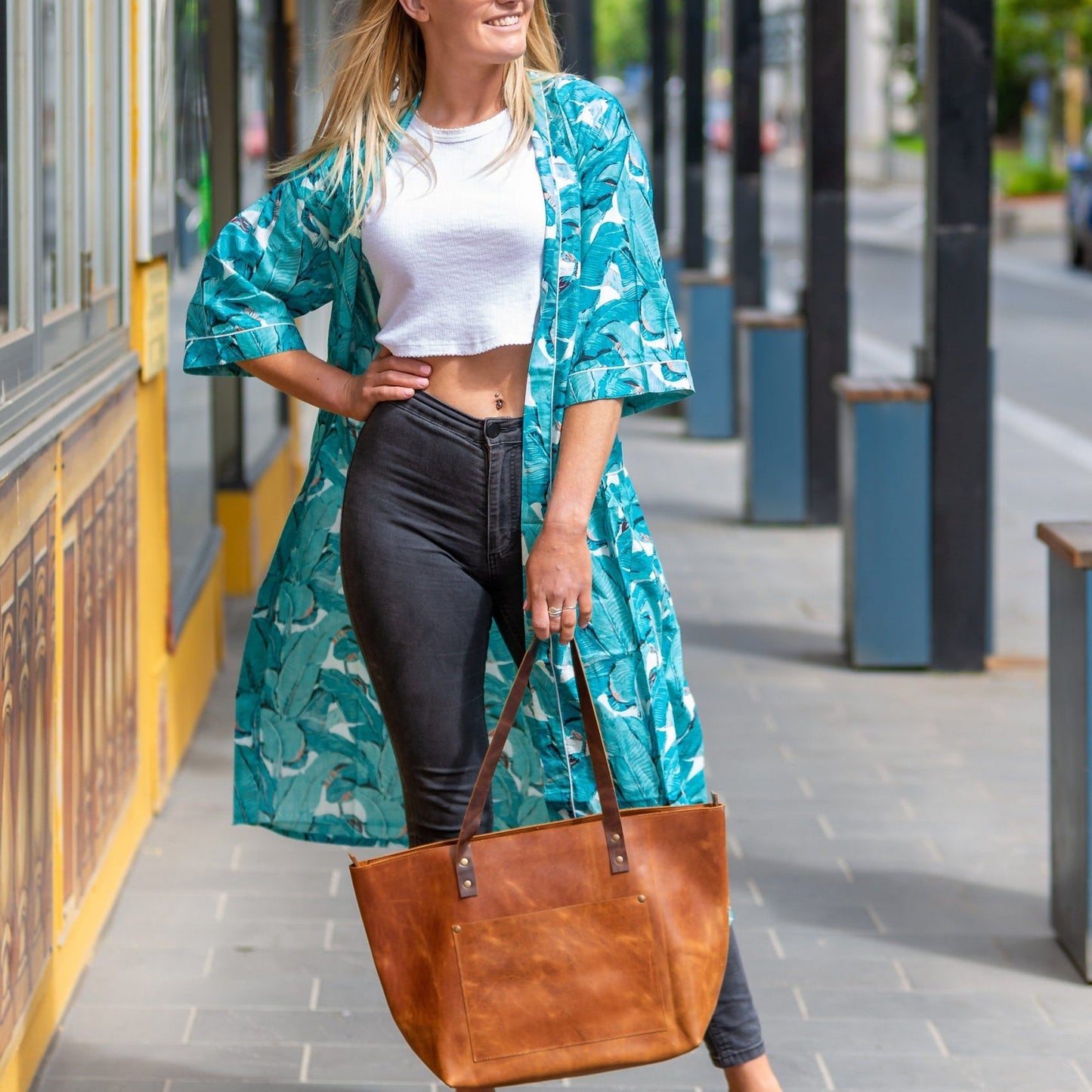 'Banana Blossoms' Women’s Cotton Kimono Robe