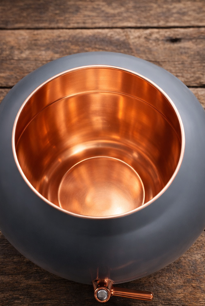 Modern silk gray copper dispenser displayed as a home decor piece