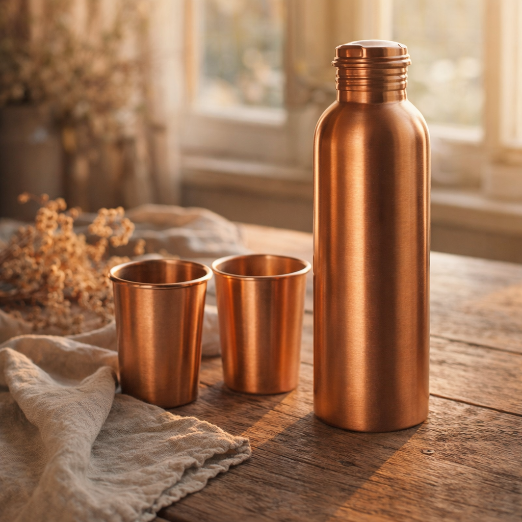 handcrafted copper bottle and tumbler gift set