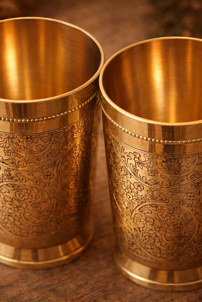 Premium brass embossed tumblers set of 2 traditional design