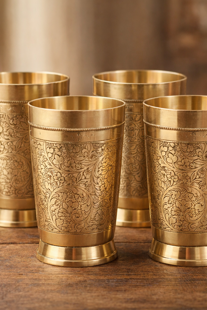 Premium brass tumbler set for home use with traditional design