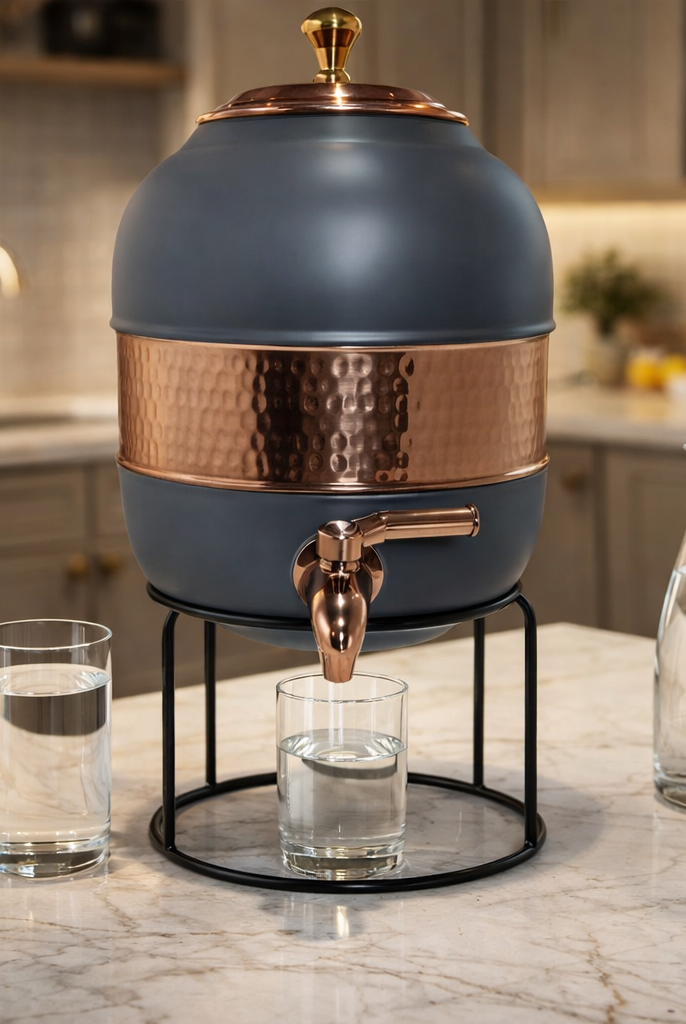 5000ml capacity pure copper water dispenser in a sleek gray finish