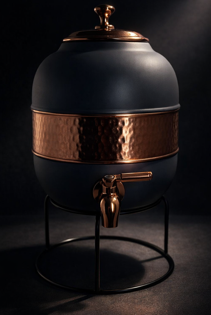 Stylish silk gray copper water dispenser with a metal tap.