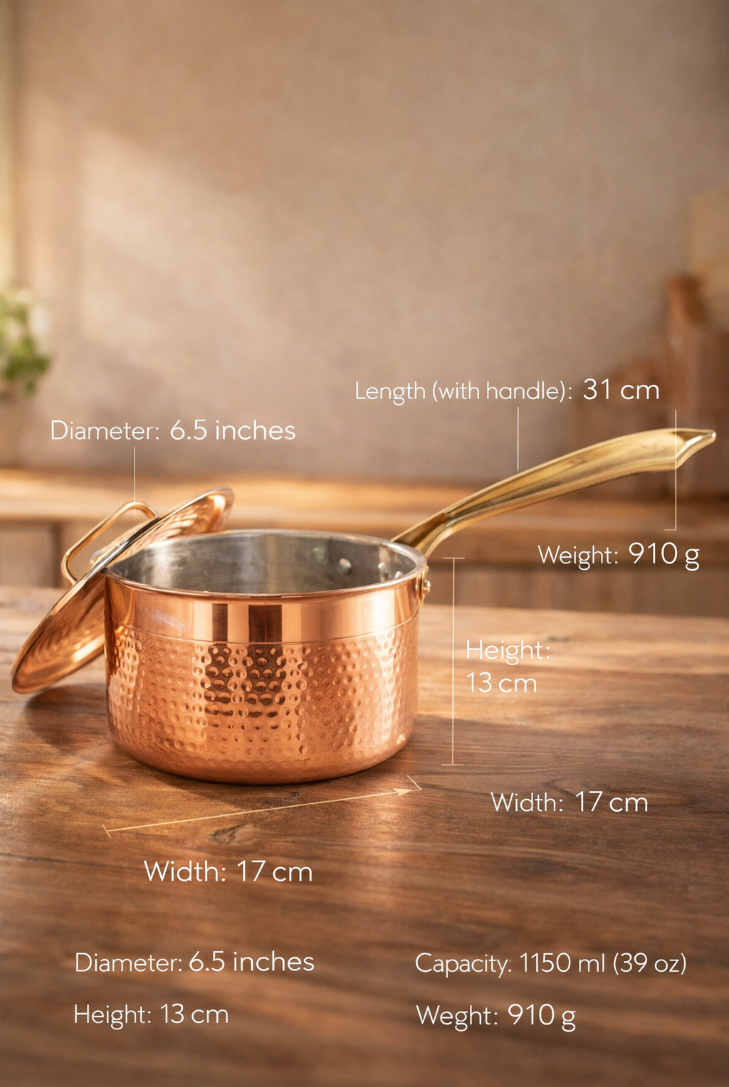 Tin lined copper saucepan cookware for even heat distribution