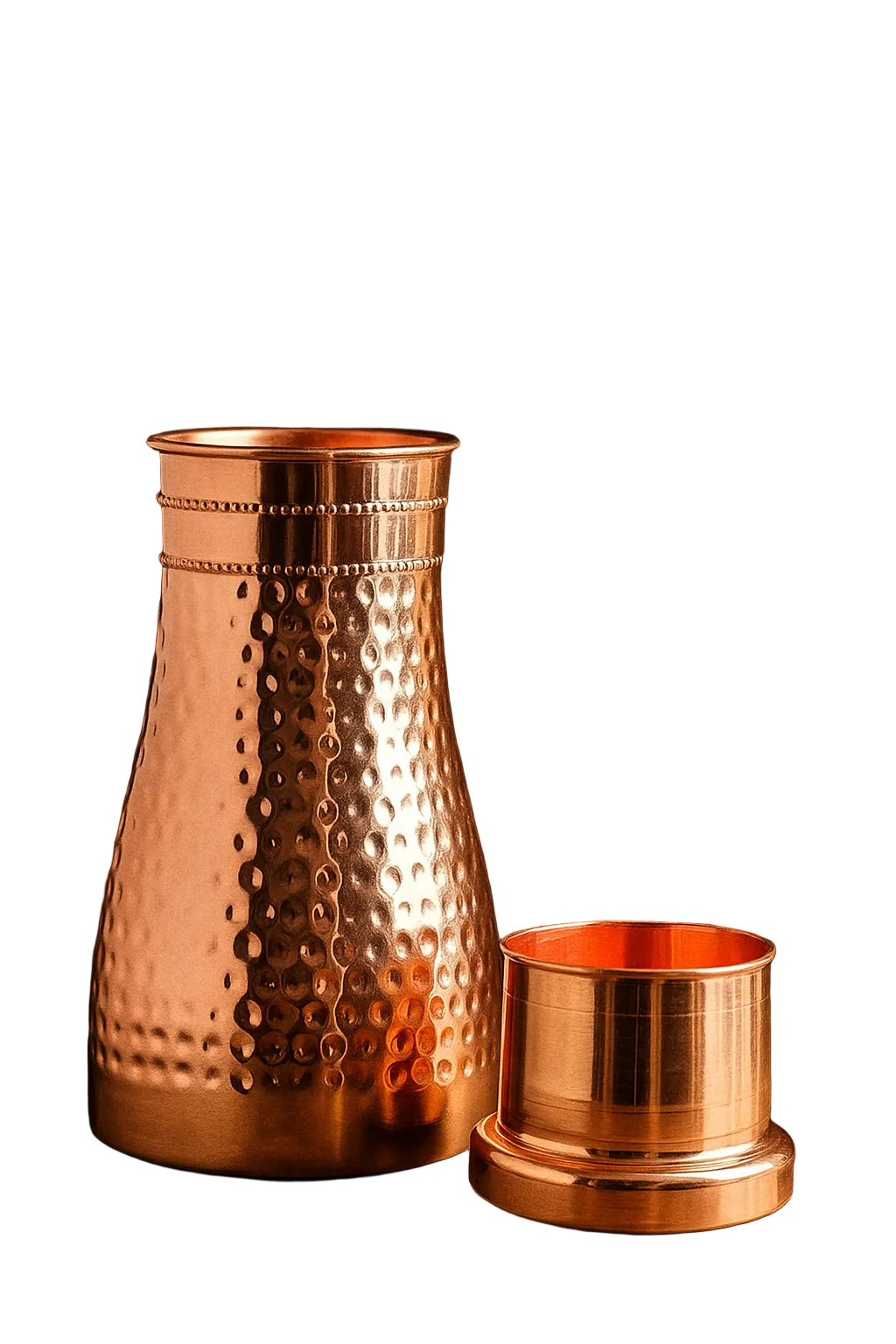 Copper vase and cup set on a white background