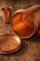 Open lid view of hammered copper interior