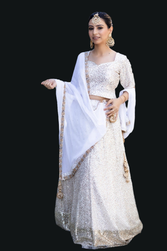 White lehenga ombre sequence