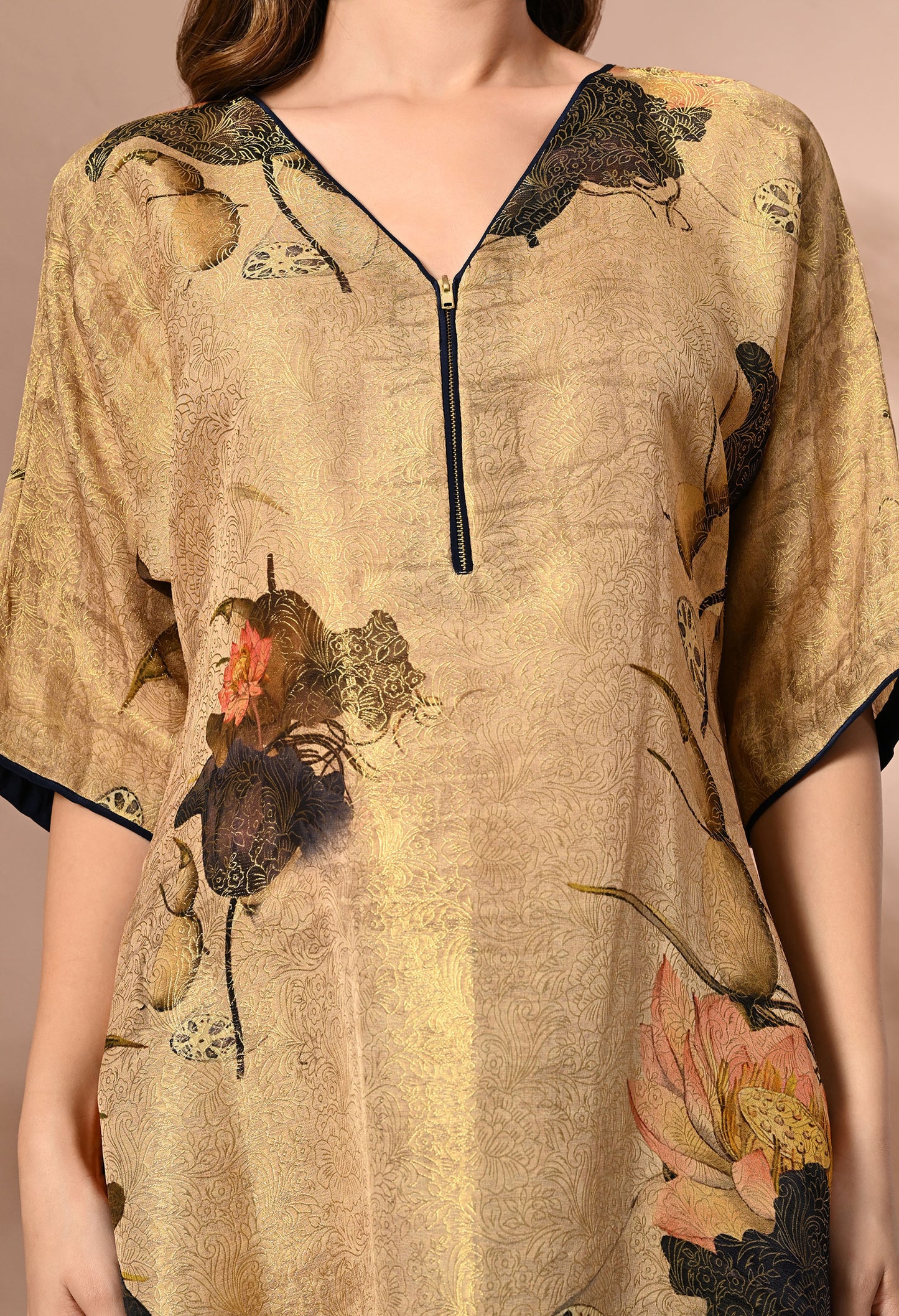 Golden Silk Brocket Digital Print Indo Western Outfit