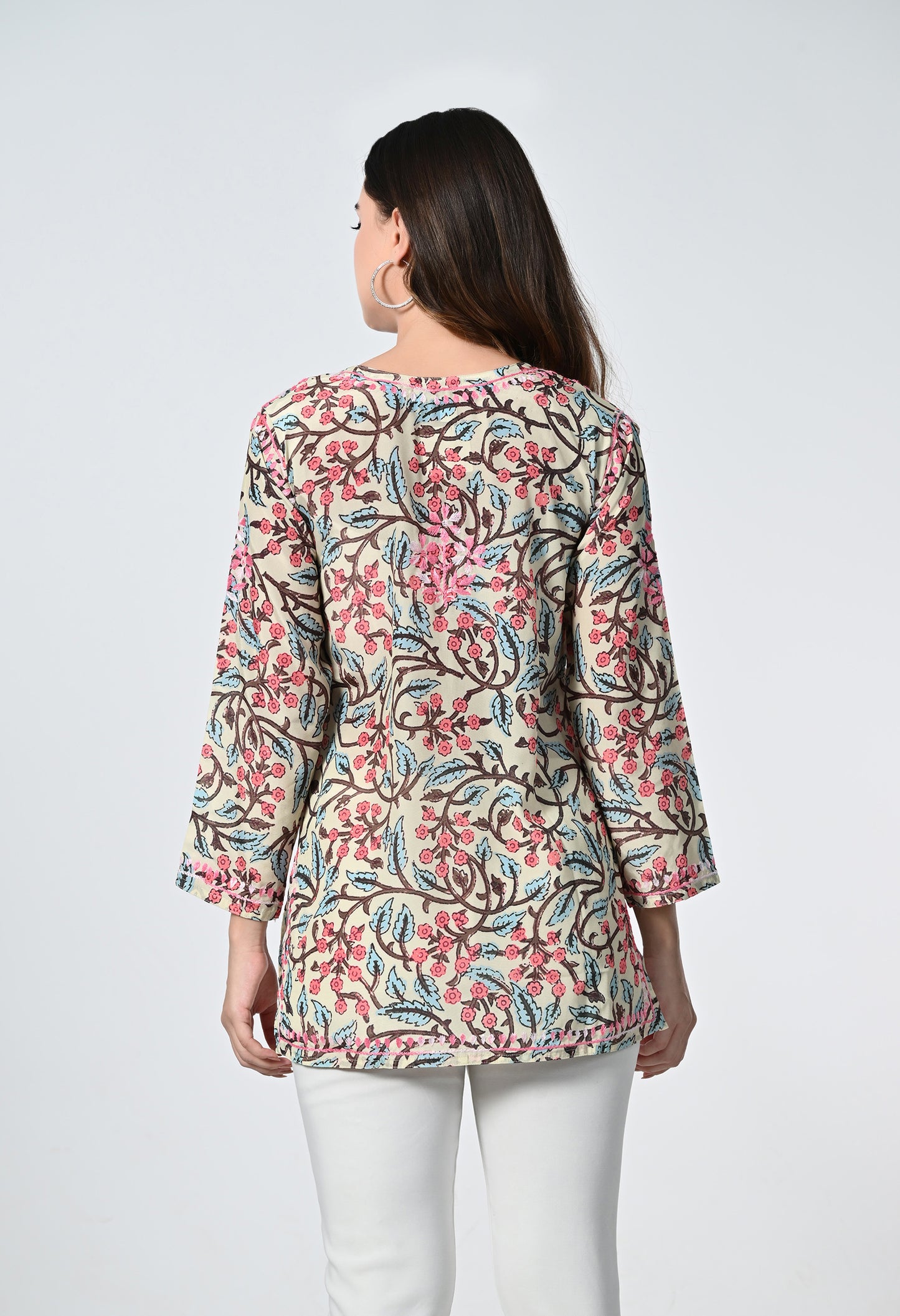 Short Printed Crape Lucknowi Kurti