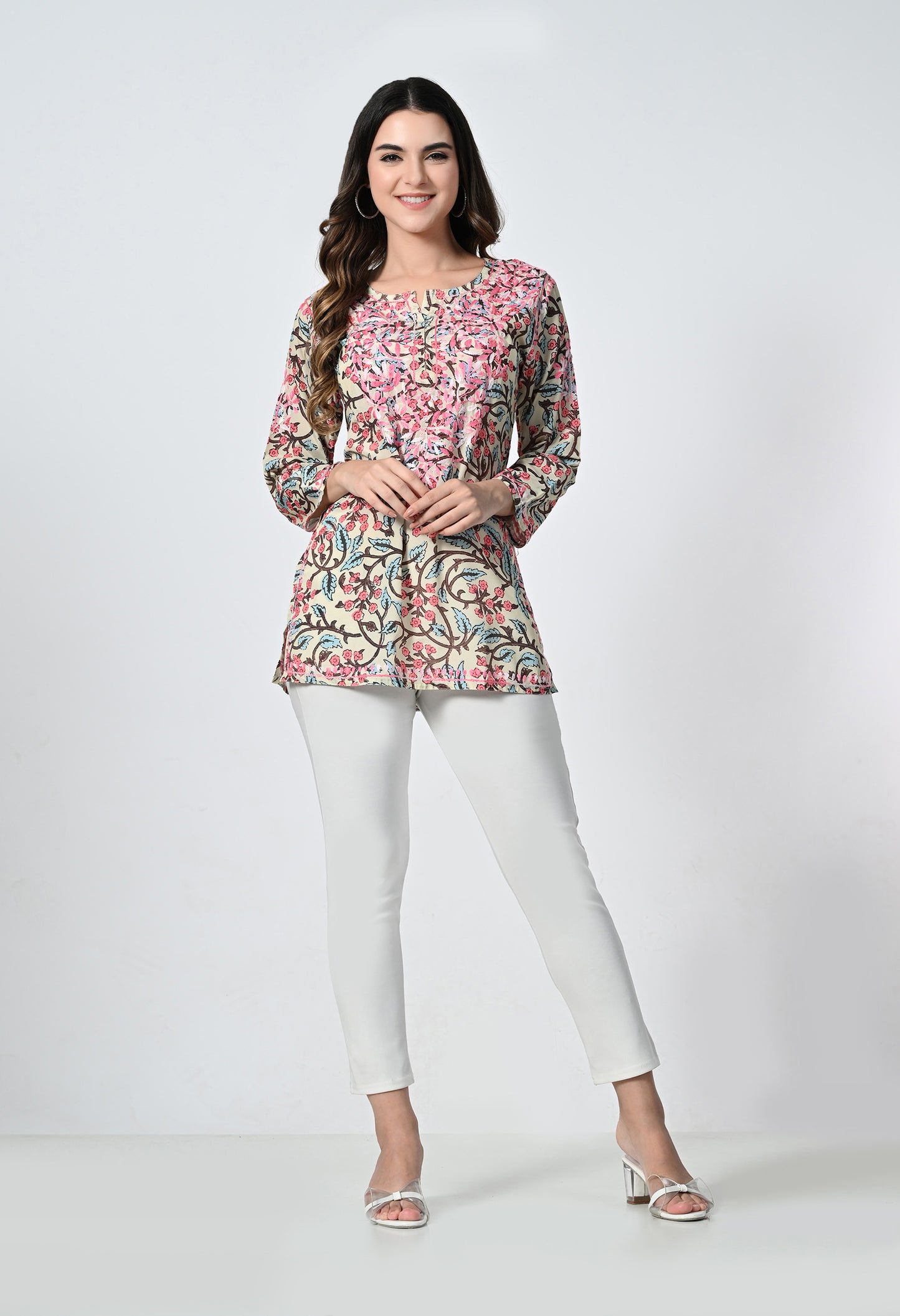 Short Printed Crape Lucknowi Kurti