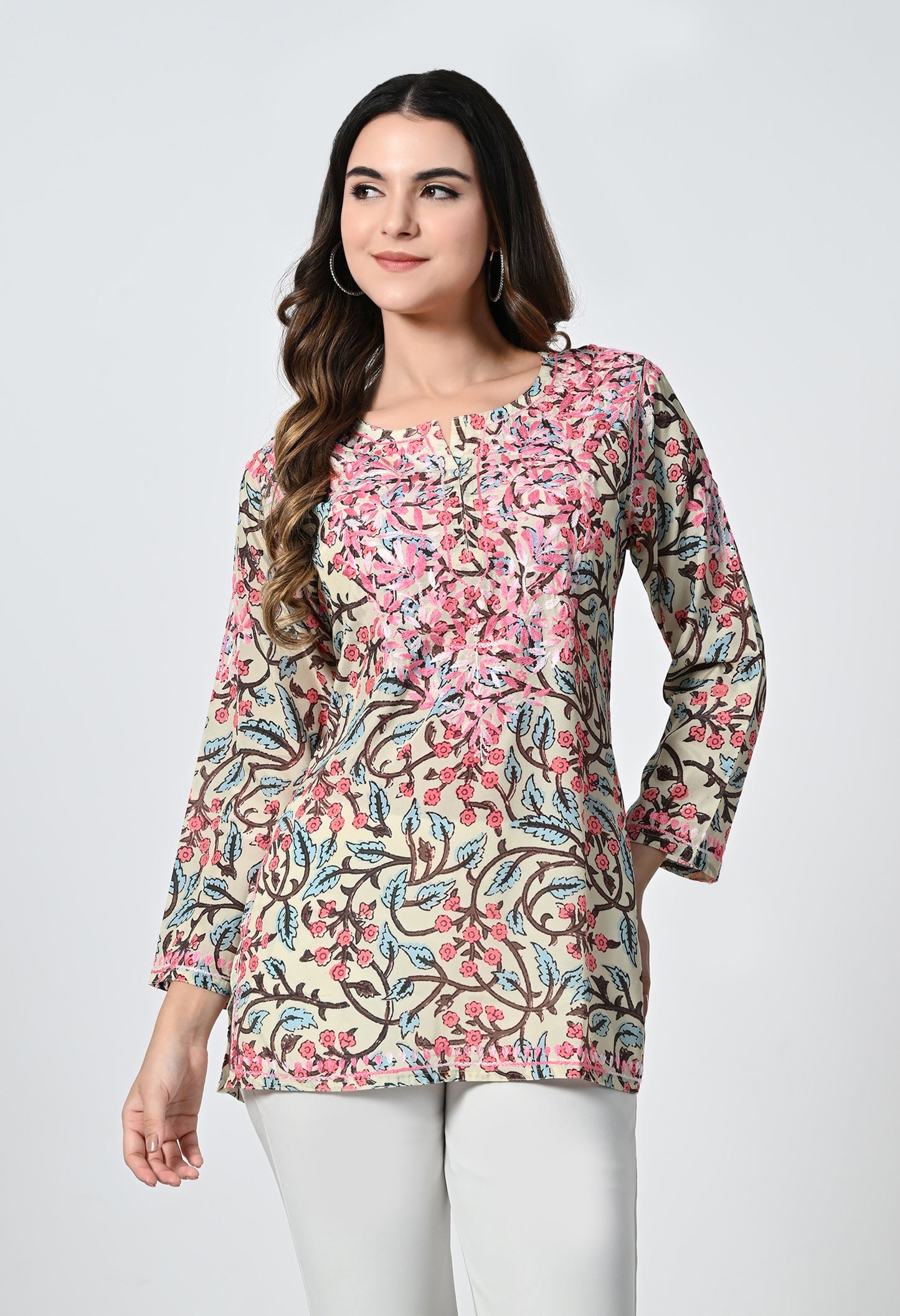 Short Printed Crape Lucknowi Kurti