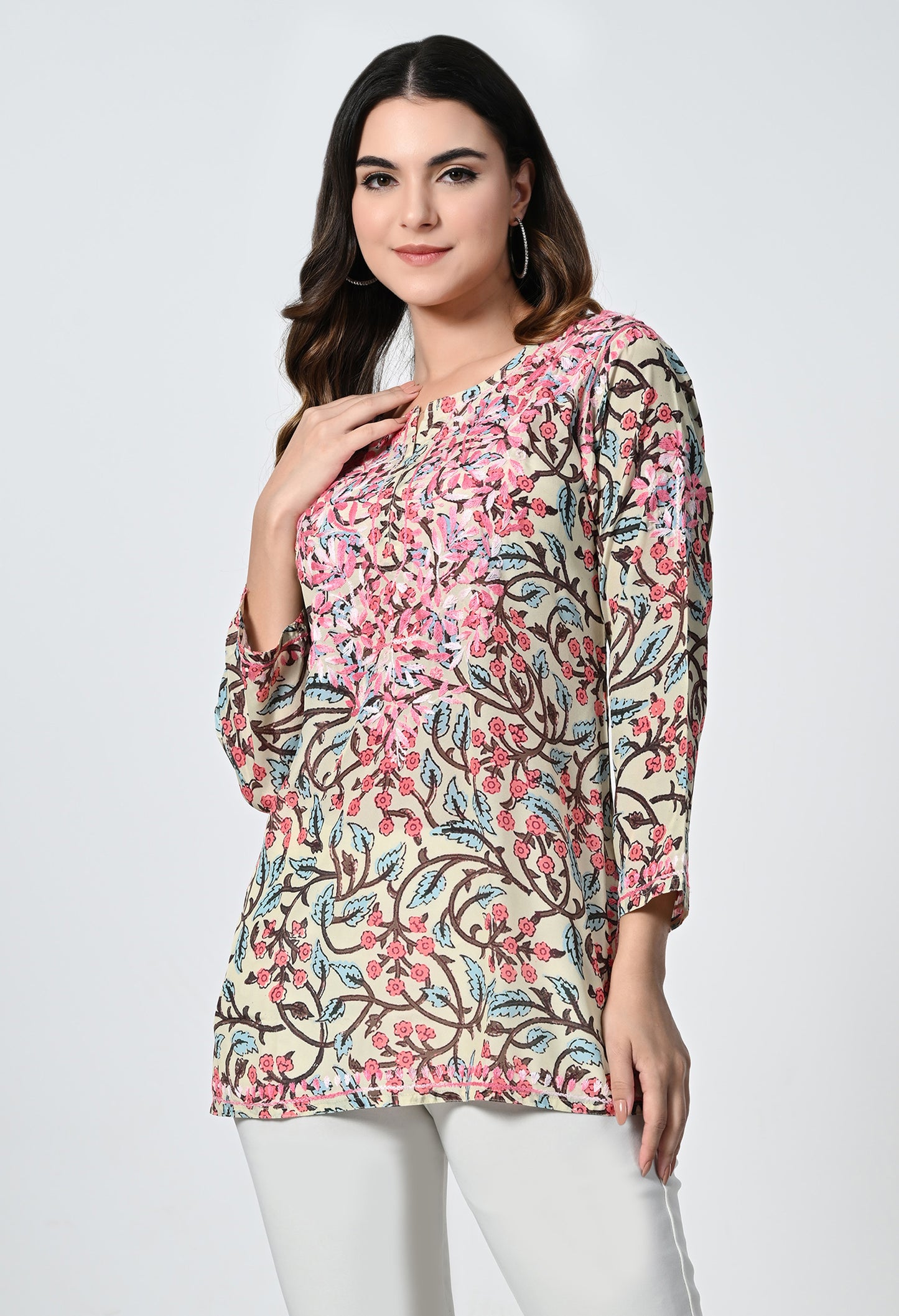 Short Printed Crape Lucknowi Kurti