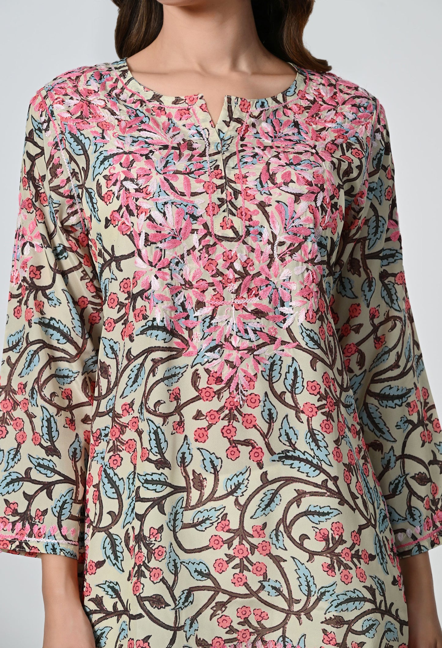 Short Printed Crape Lucknowi Kurti
