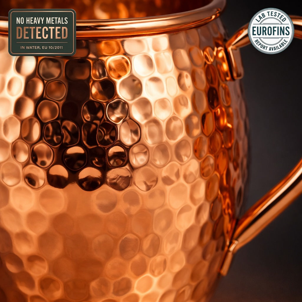 Hammered copper mule mug, Eurofins lab tested with no heavy metals detected in water