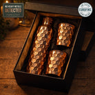 Embossed copper bottle gift set with tumblers, Eurofins lab report available