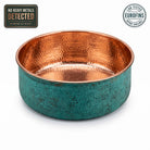 Hand hammered copper pedicure bowl with green patina, Eurofins lab report available