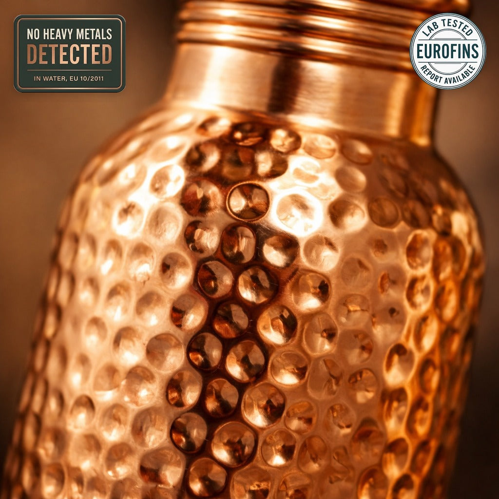 Hammered copper water bottle 600ml, independently lab tested for heavy metals